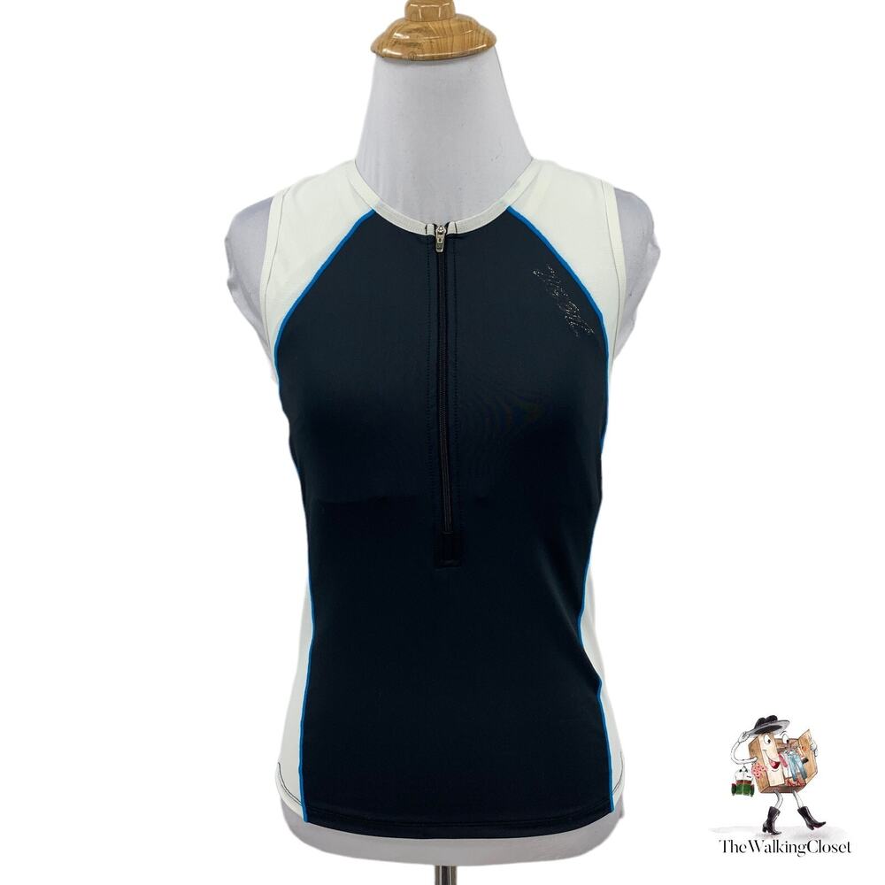 Zoot Cycling Tank Womens L Large White Black Colorblock Half Zip Singlet Stretch